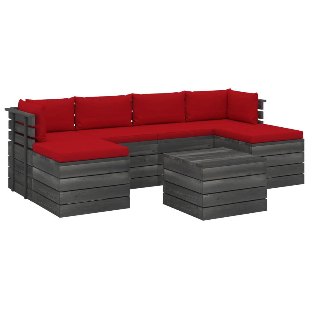 7-delige Loungeset met kussens pallet massief grenenhout