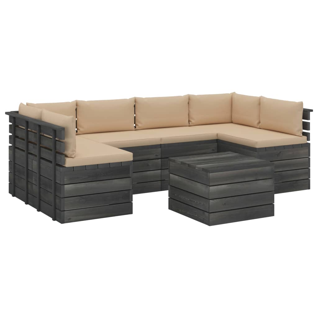 7-delige Loungeset met kussens pallet massief grenenhout