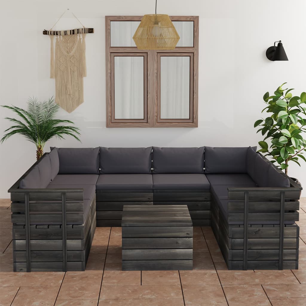 9-delige Loungeset met kussens pallet massief grenenhout