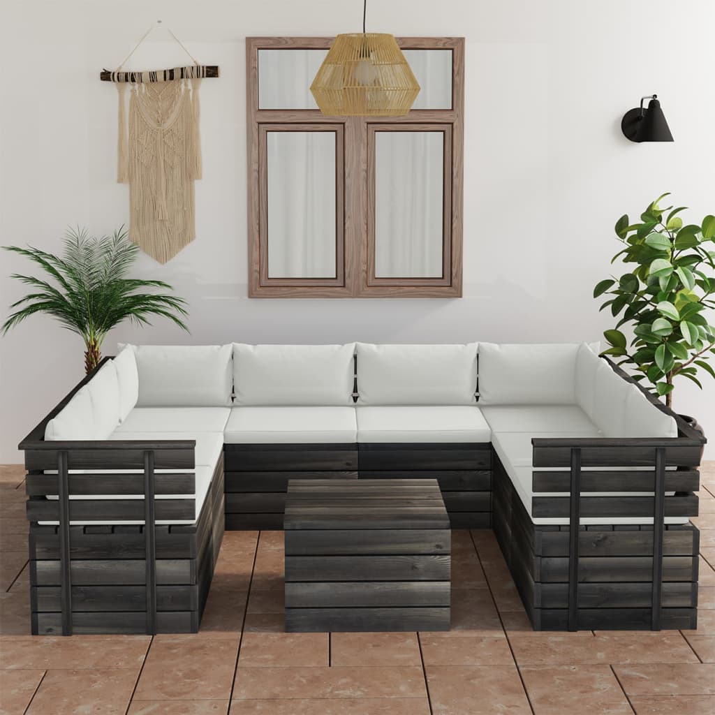 9-delige Loungeset met kussens pallet massief grenenhout