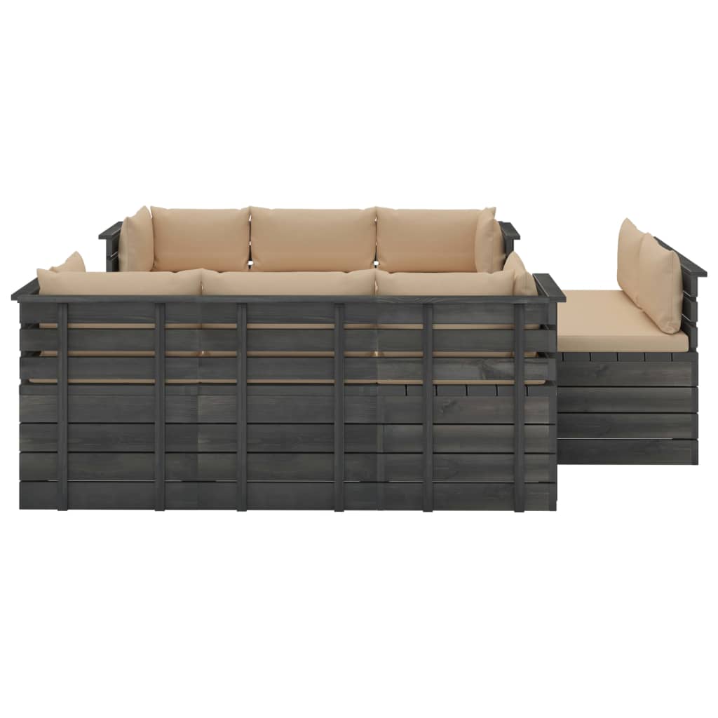 9-delige Loungeset met kussens pallet massief grenenhout