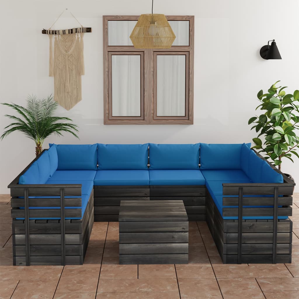 9-delige Loungeset met kussens pallet massief grenenhout