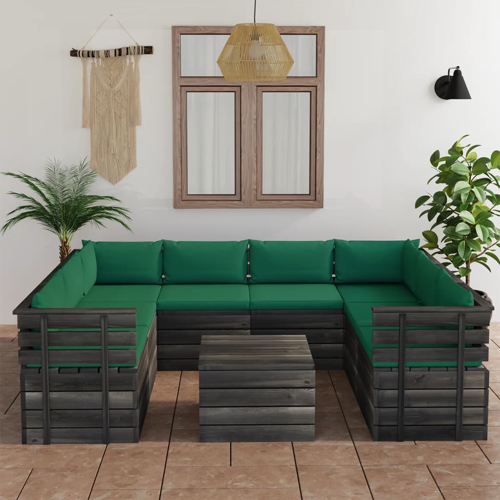 9-delige Loungeset met kussens pallet massief grenenhout