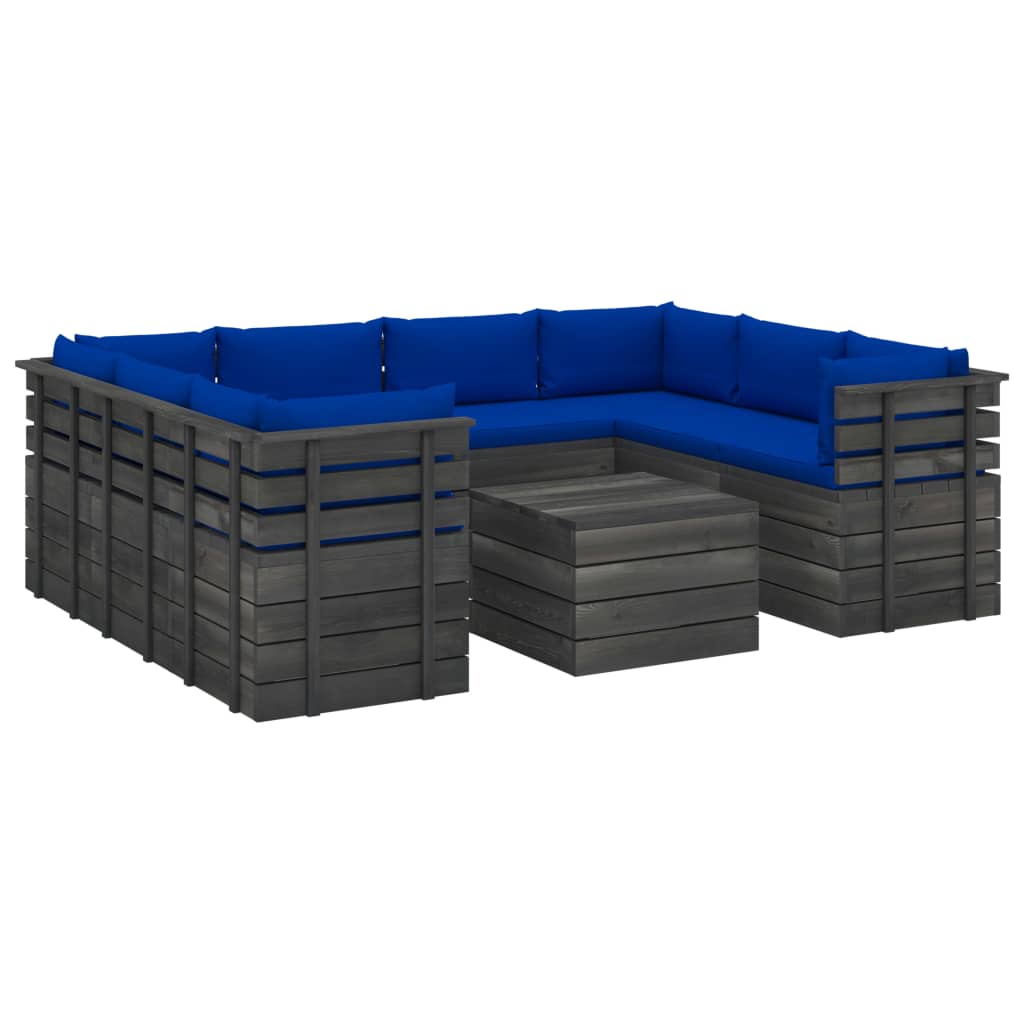 9-delige Loungeset met kussens pallet massief grenenhout