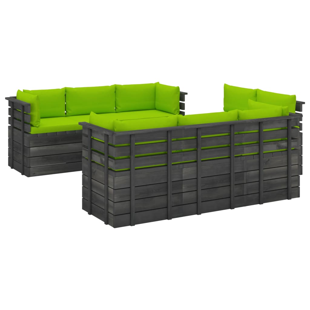 9-delige Loungeset met kussens pallet massief grenenhout