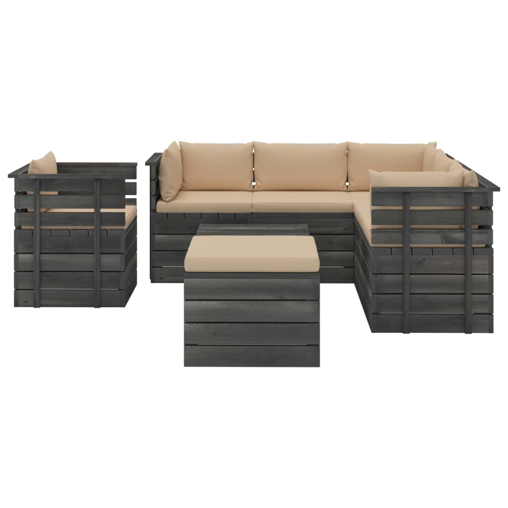 8-delige Loungeset pallet massief grenenhout donkergrijs