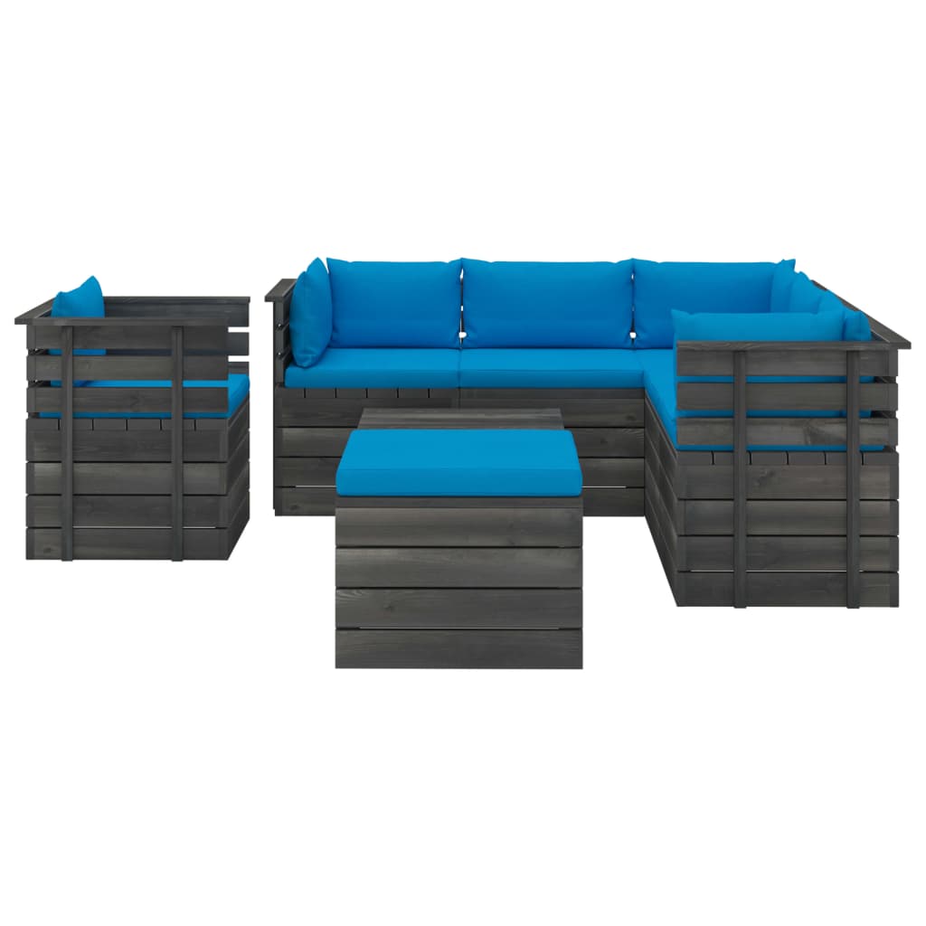 8-delige Loungeset pallet massief grenenhout donkergrijs