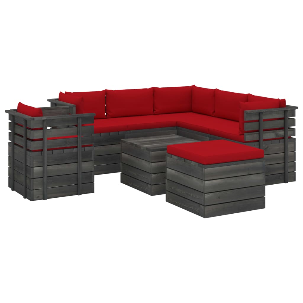 8-delige Loungeset pallet massief grenenhout donkergrijs