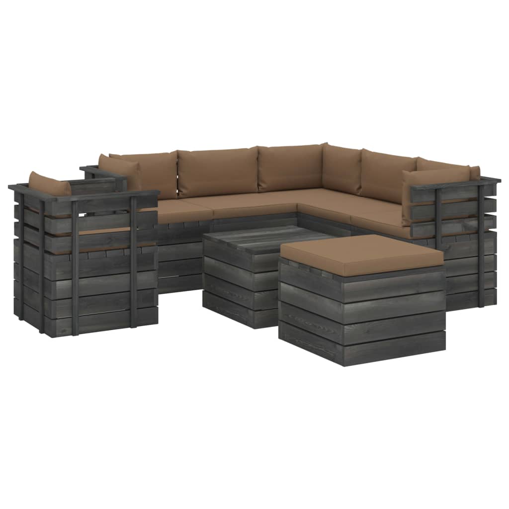 8-delige Loungeset pallet massief grenenhout donkergrijs