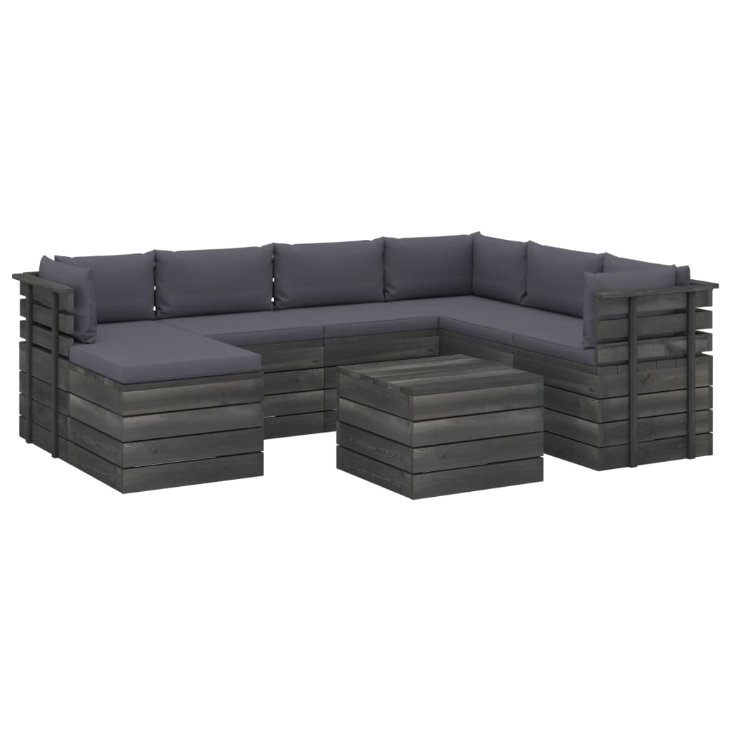 8-delige Loungeset pallet massief grenenhout donkergrijs