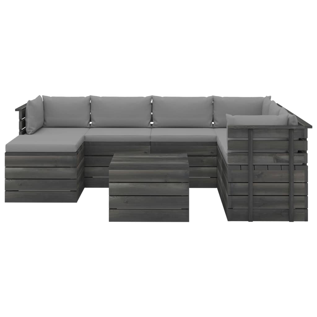 8-delige Loungeset pallet massief grenenhout donkergrijs