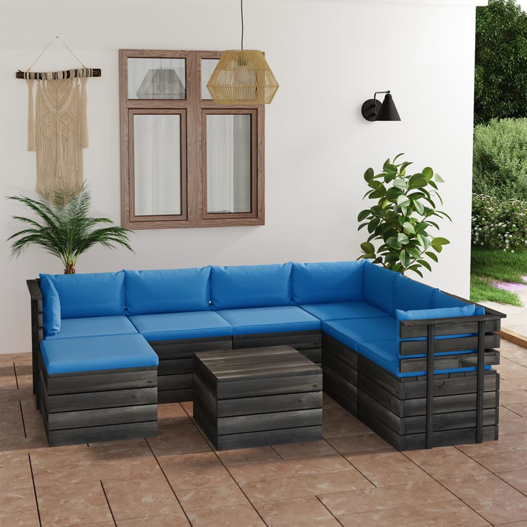 8-delige Loungeset pallet met kussens massief grenenhout