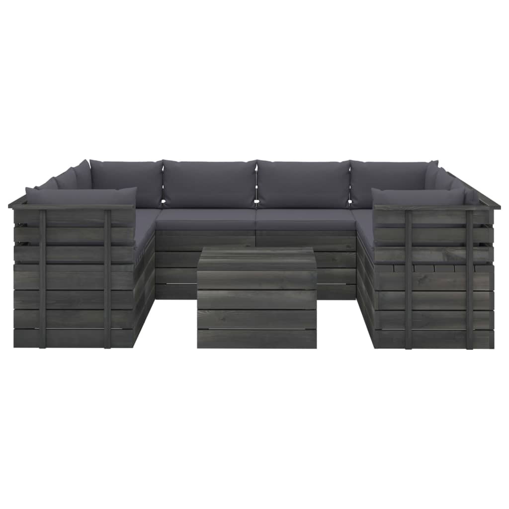 9-delige Loungeset met kussens pallet massief grenenhout