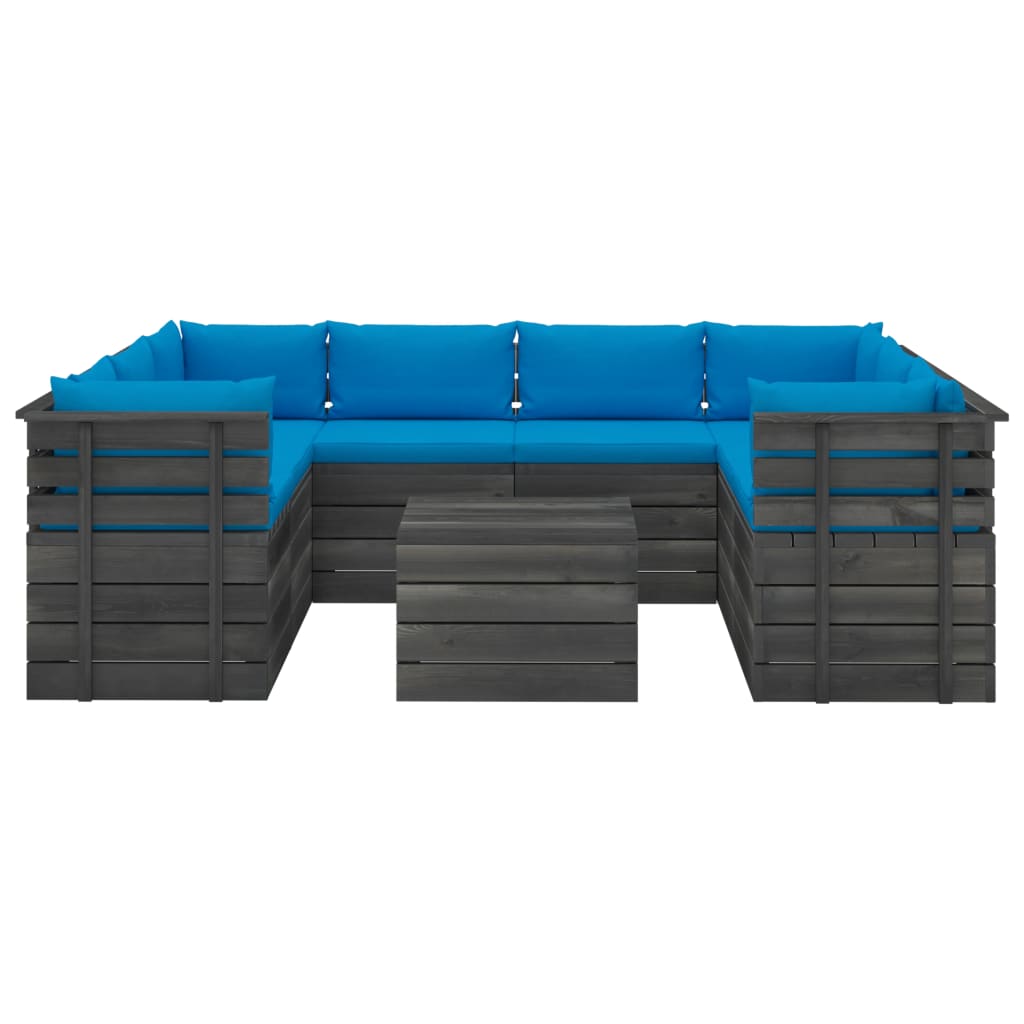 9-delige Loungeset met kussens pallet massief grenenhout