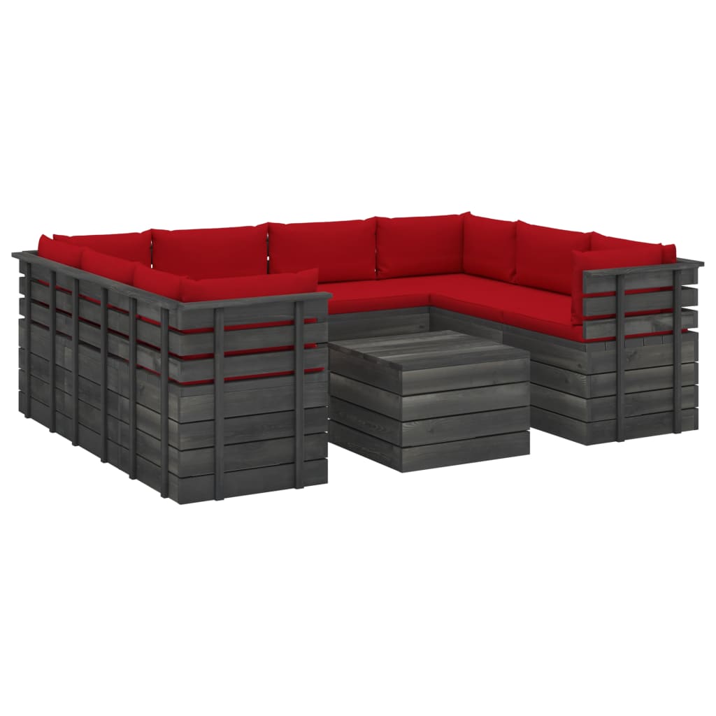 9-delige Loungeset met kussens pallet massief grenenhout