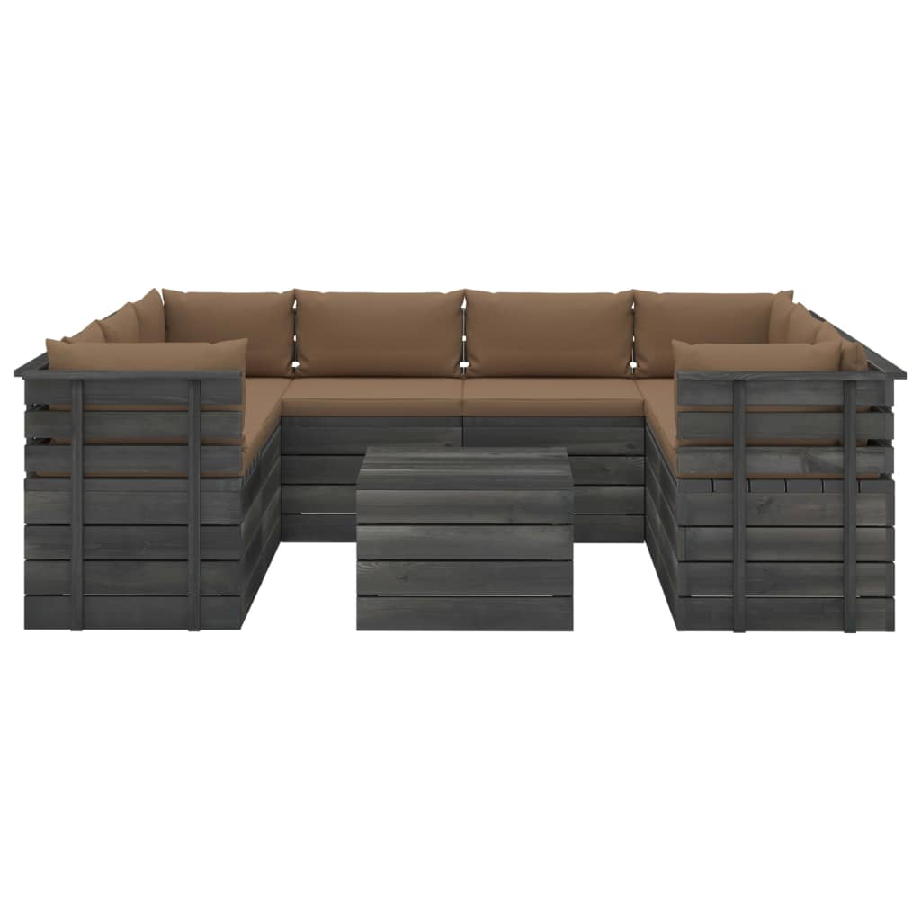 9-delige Loungeset met kussens pallet massief grenenhout