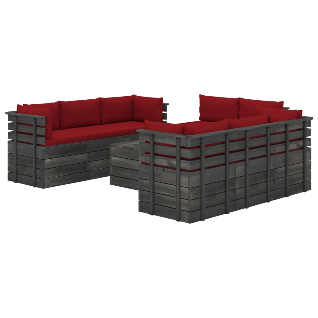 9-delige Loungeset met kussens pallet massief grenenhout