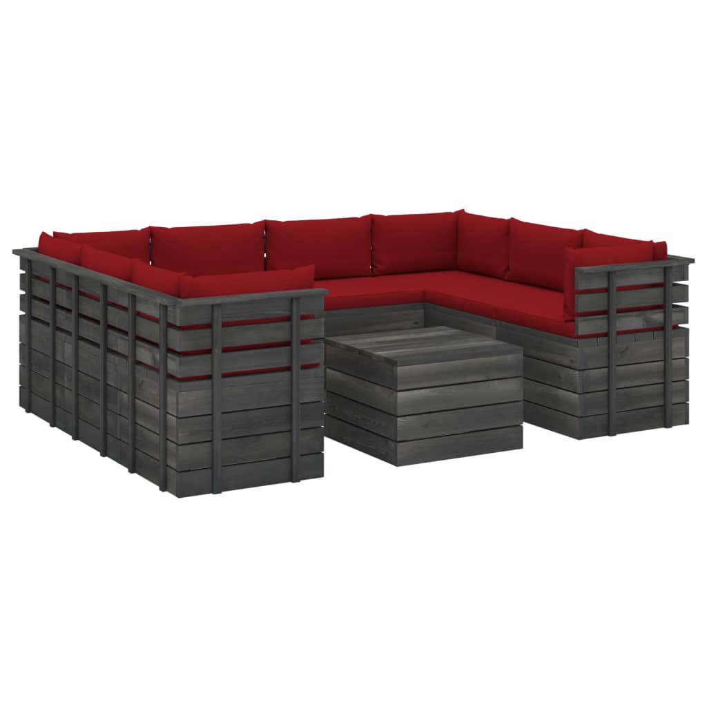 9-delige Loungeset met kussens pallet massief grenenhout