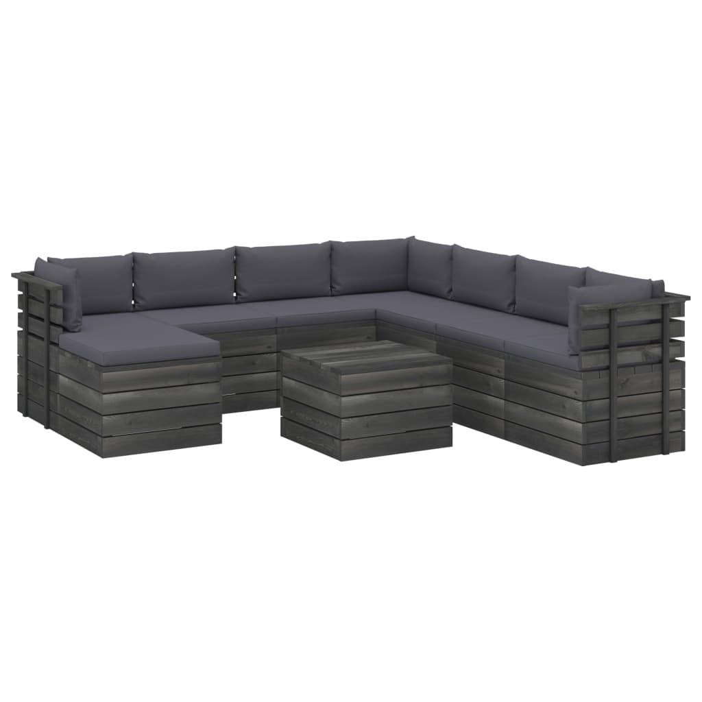 9-delige Loungeset pallet massief grenenhout donkergrijs