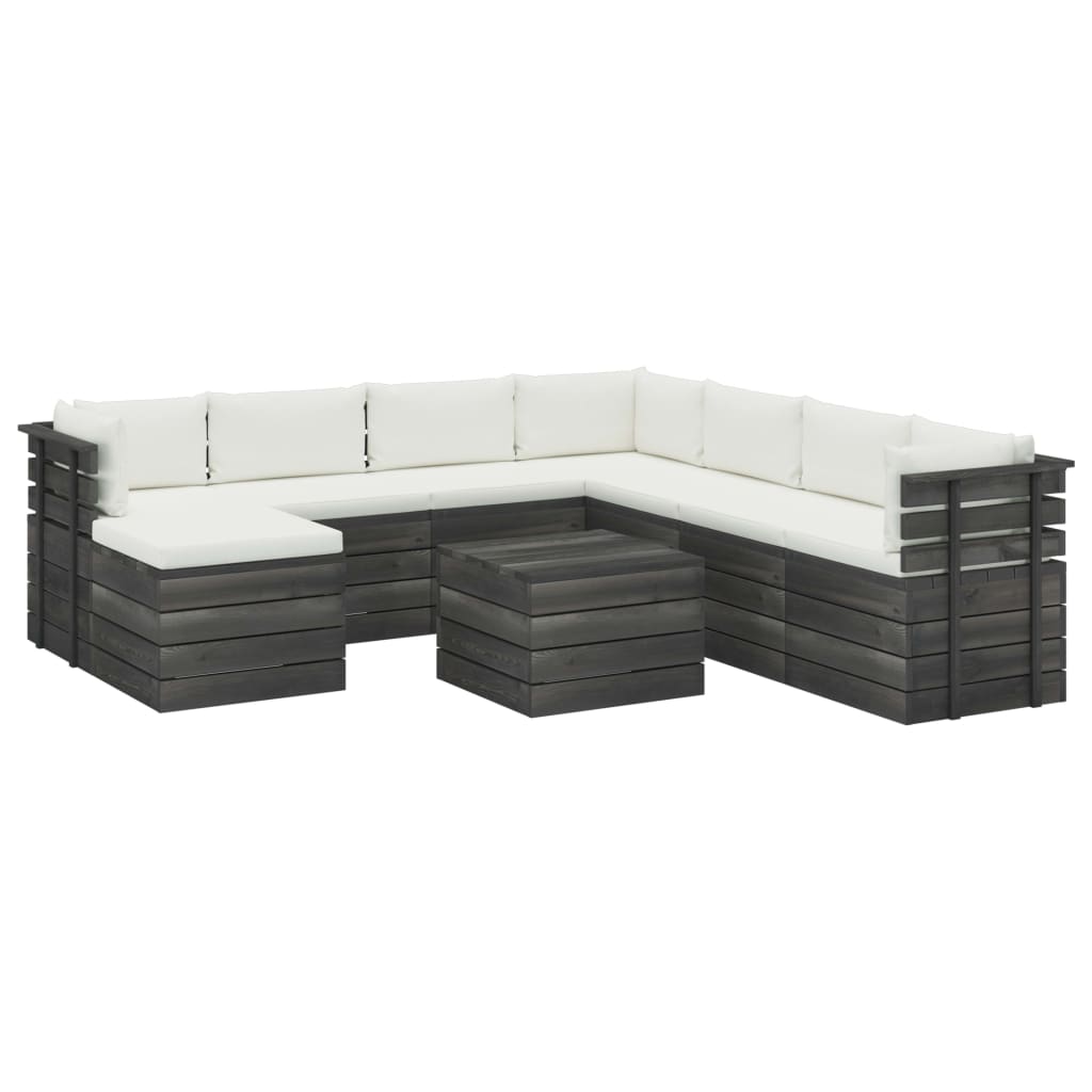 9-delige Loungeset pallet massief grenenhout donkergrijs