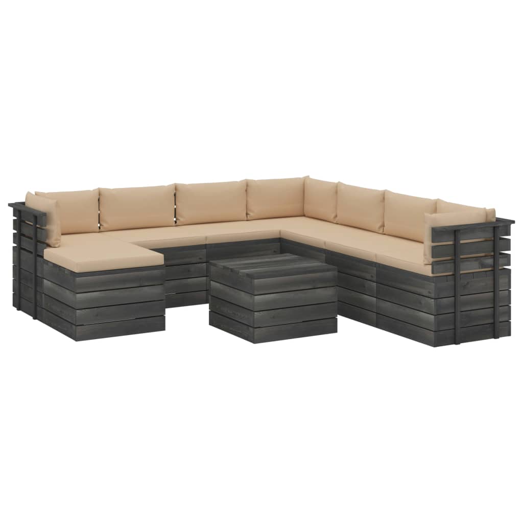 9-delige Loungeset pallet met kussens massief grenenhout