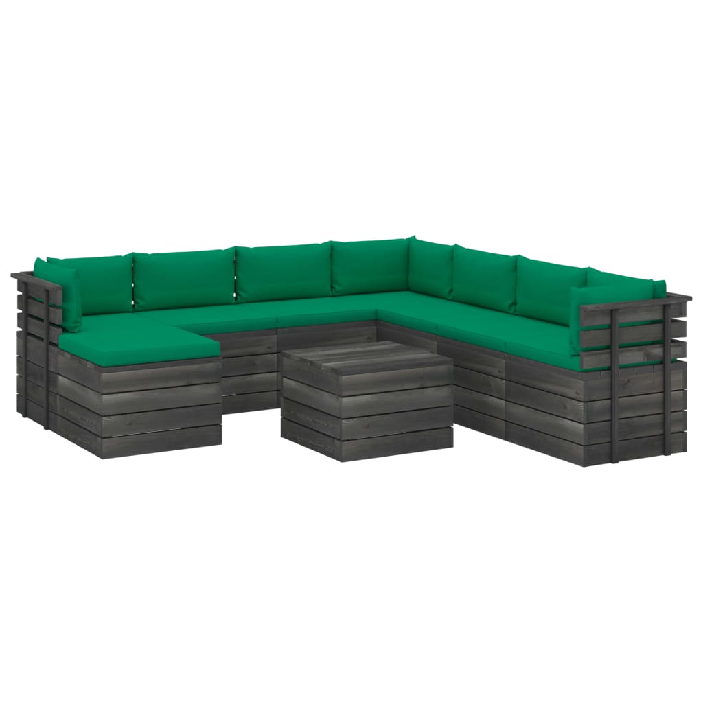 9-delige Loungeset pallet massief grenenhout donkergrijs