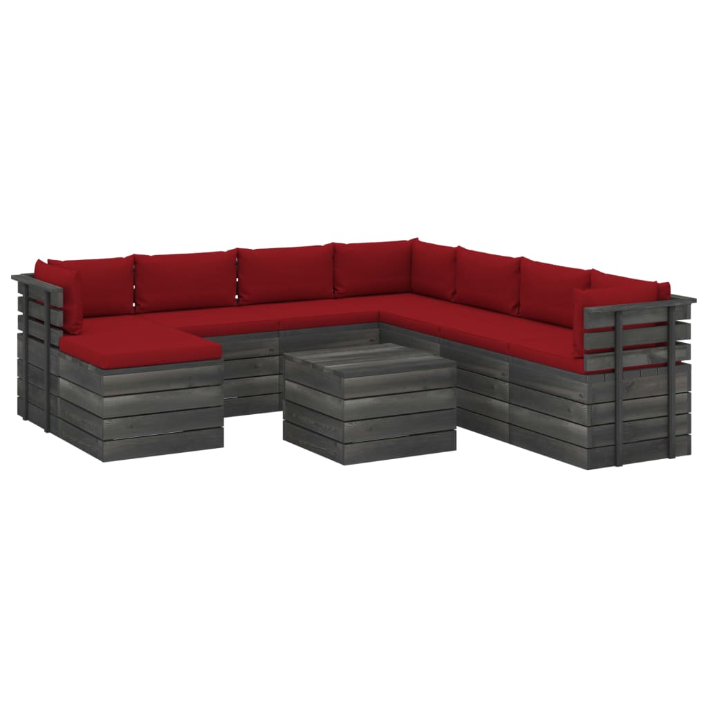 9-delige Loungeset pallet massief grenenhout donkergrijs