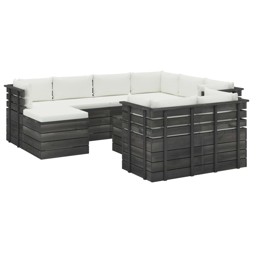 10-delige Loungeset pallet massief grenenhout donkergrijs