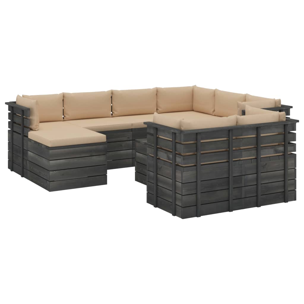 10-delige Loungeset met kussens pallet massief grenenhout