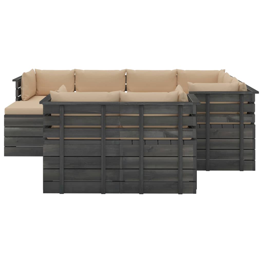 10-delige Loungeset pallet massief grenenhout donkergrijs