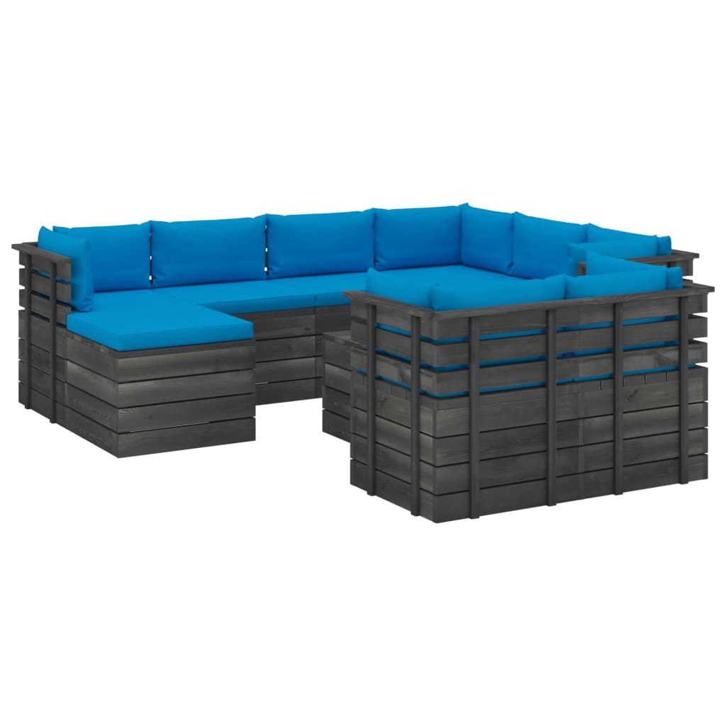 10-delige Loungeset pallet massief grenenhout donkergrijs