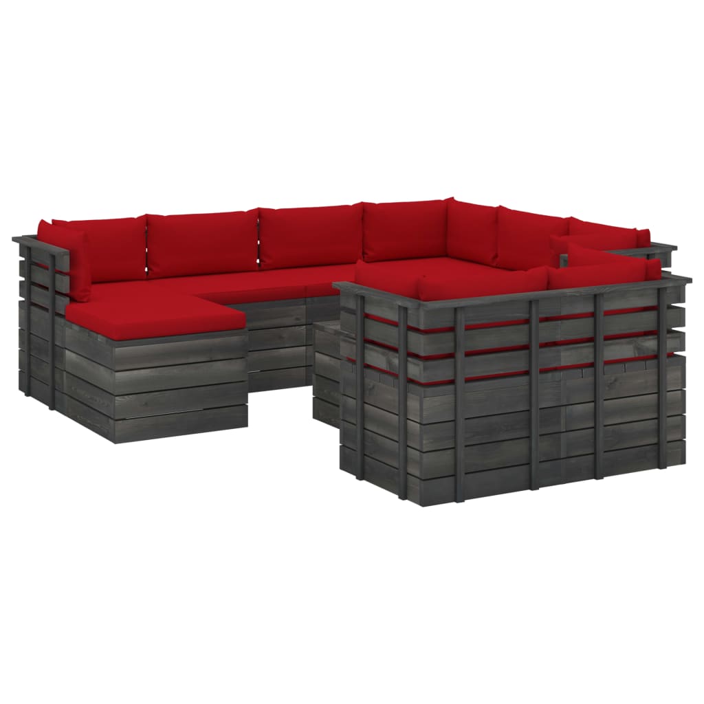 10-delige Loungeset met kussens pallet massief grenenhout