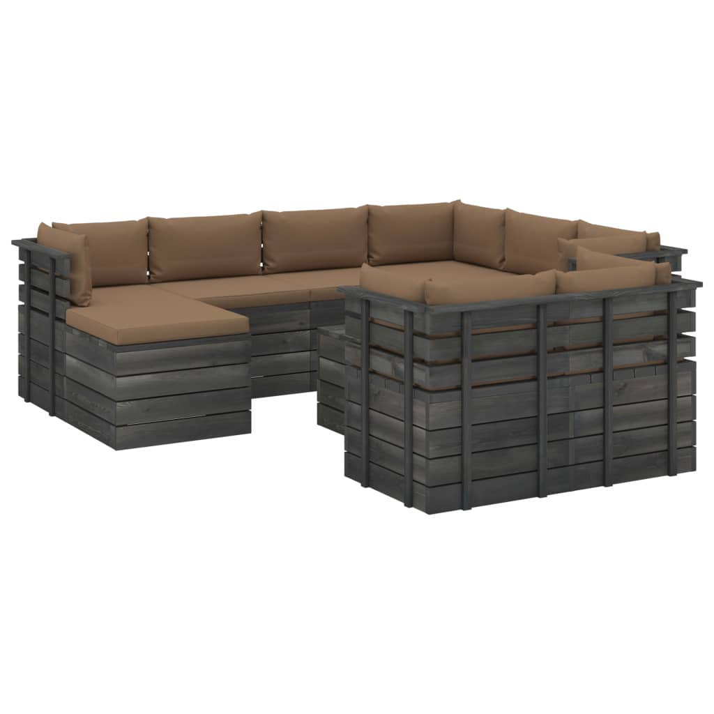 10-delige Loungeset met kussens pallet massief grenenhout