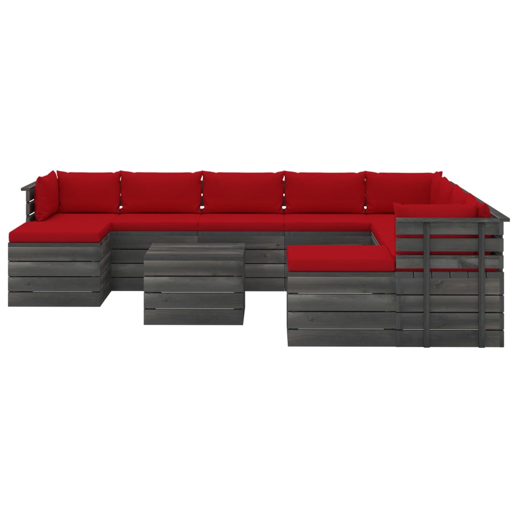 11-delige Loungeset pallet met kussens massief grenenhout