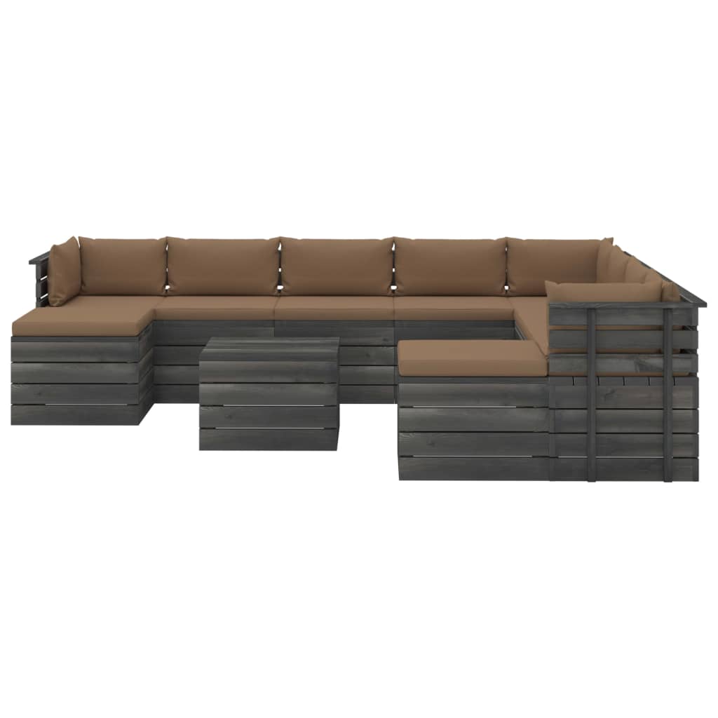 11-delige Loungeset pallet met kussens massief grenenhout