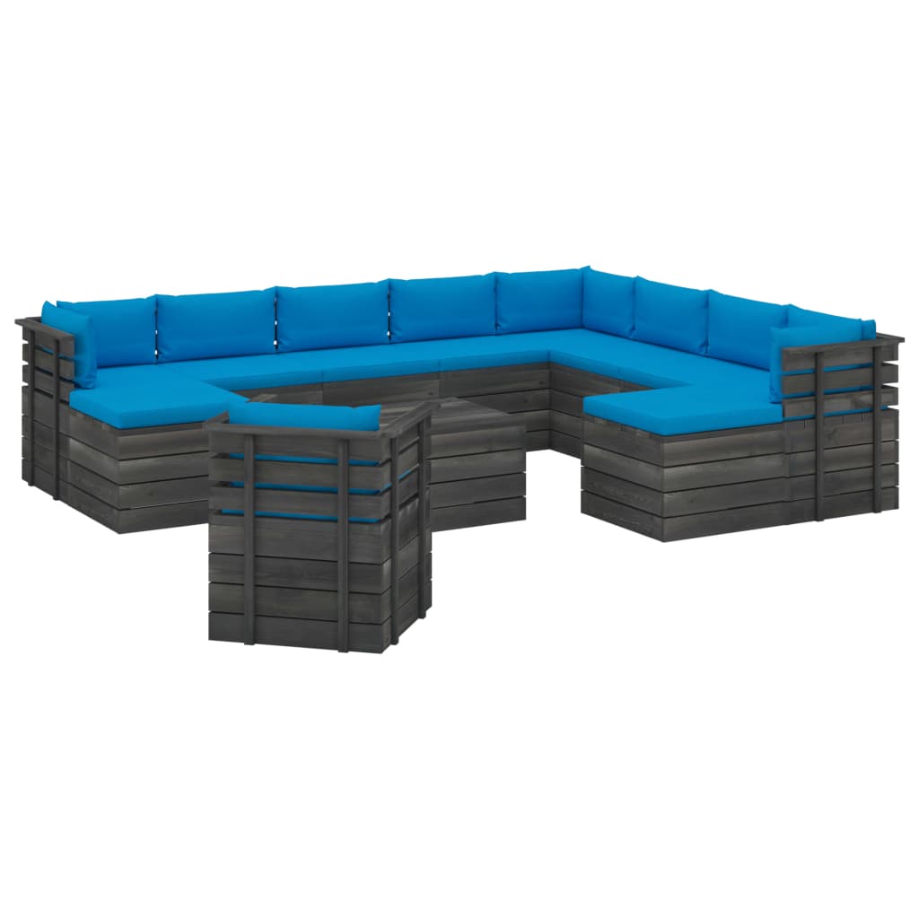 12-delige Loungeset pallet massief grenenhout donkergrijs