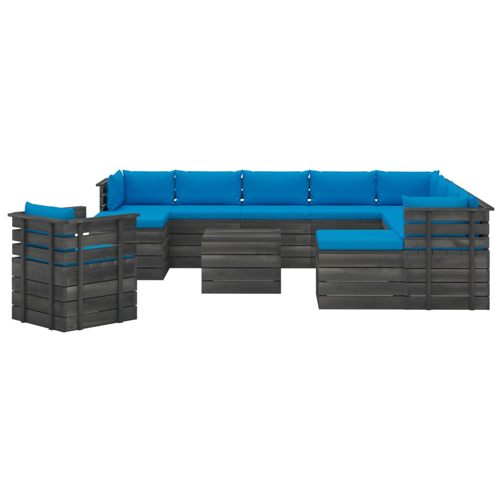 12-delige Loungeset pallet massief grenenhout donkergrijs