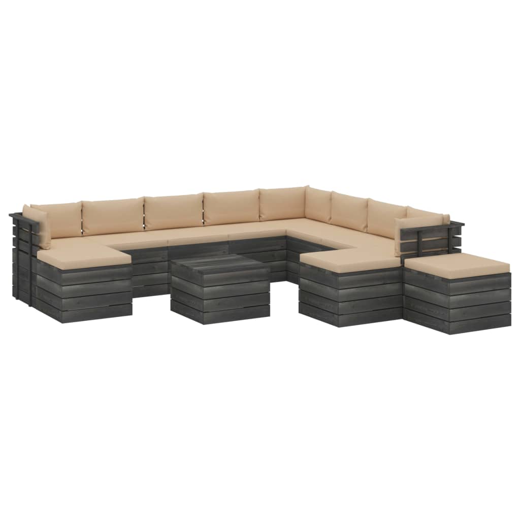 12-delige Loungeset met kussens pallet massief grenenhout