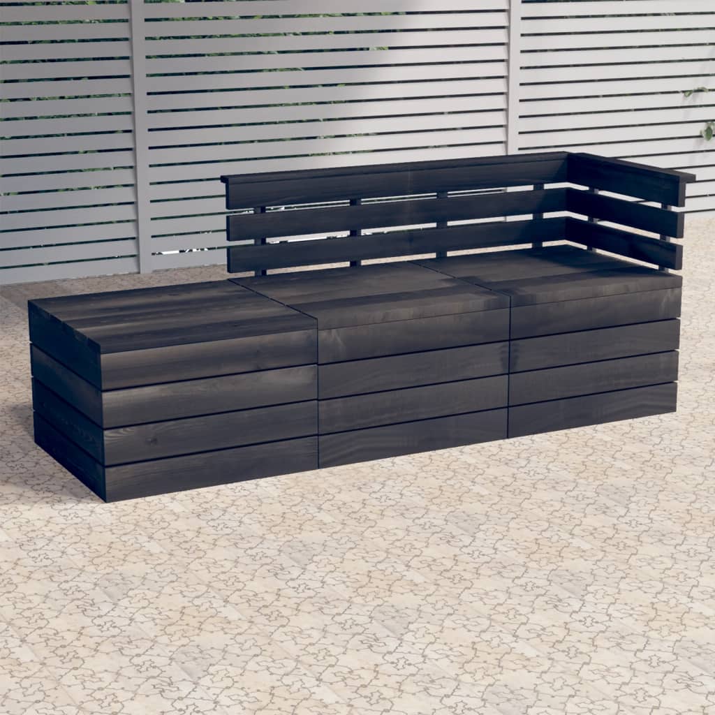 3-delige Loungeset pallet massief grenenhout donkergrijs