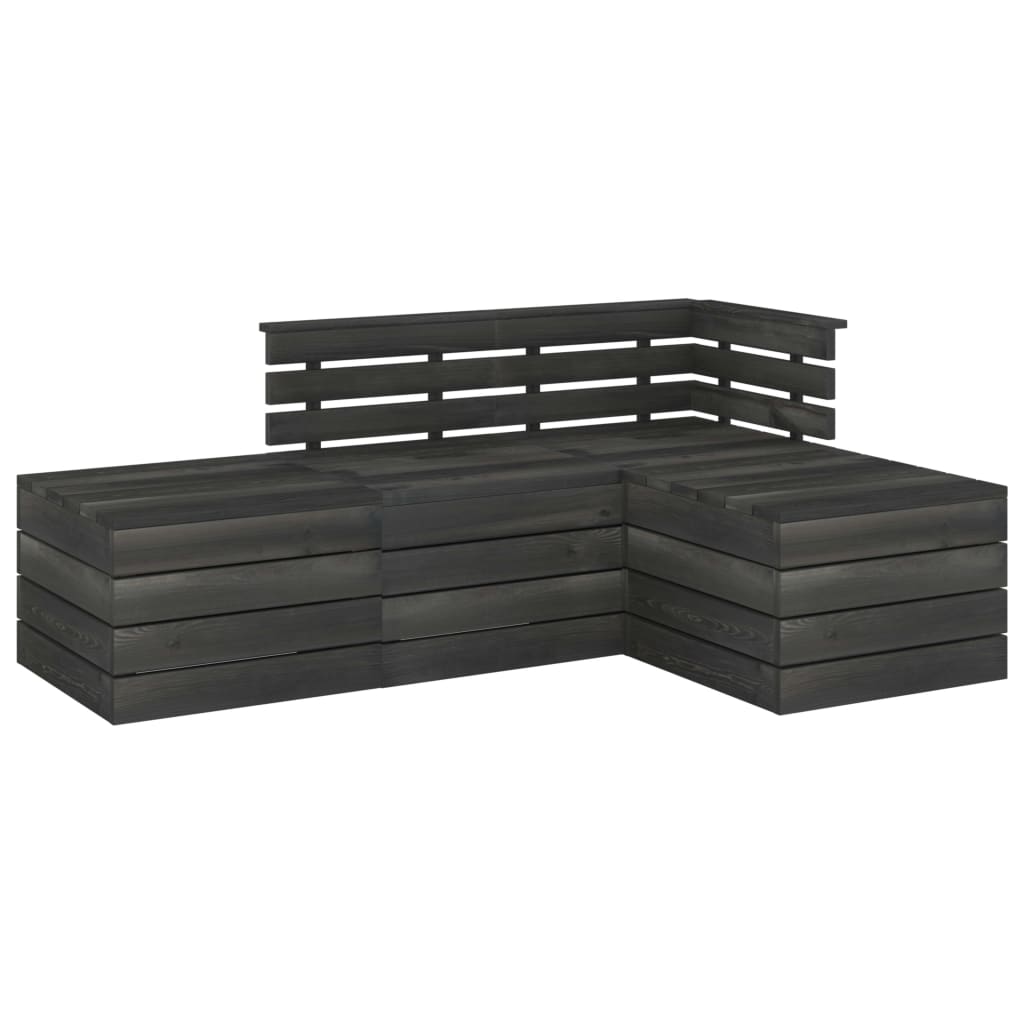 4-delige Loungeset pallet massief grenenhout donkergrijs