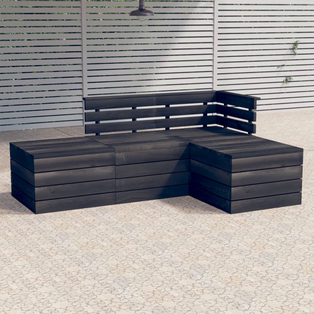 4-delige Loungeset pallet massief grenenhout donkergrijs