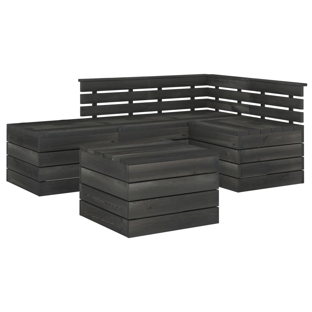 5-delige Loungeset met kussens pallet massief grenenhout