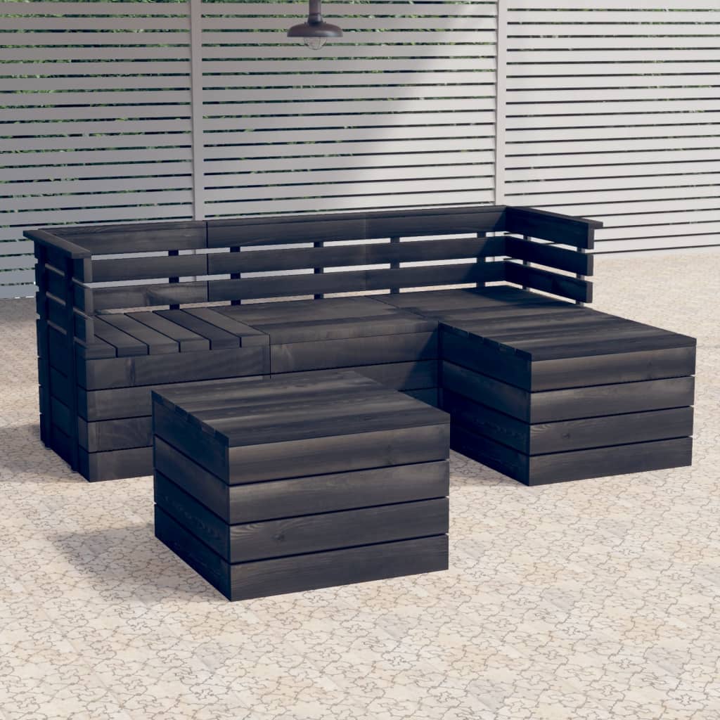 5-delige Loungeset met kussens pallet massief grenenhout