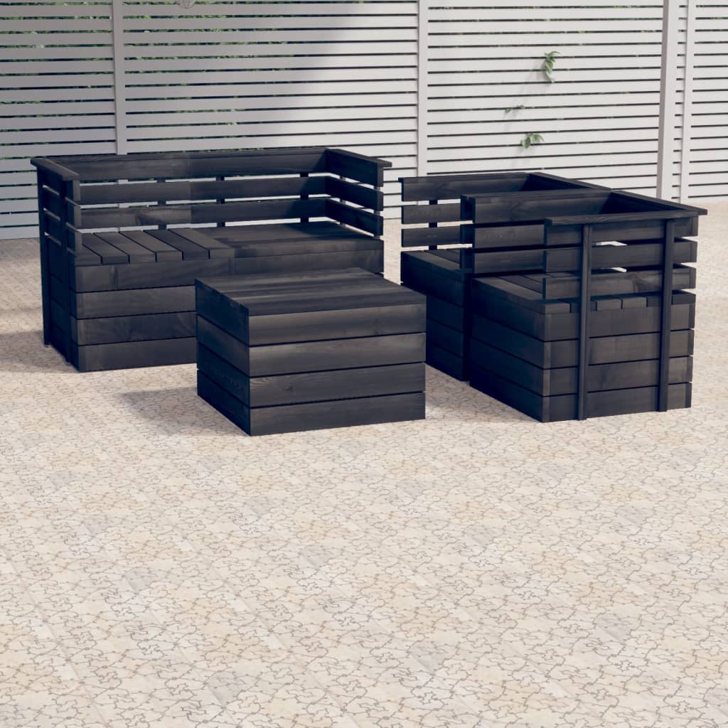 5-delige Loungeset met kussens pallet massief grenenhout