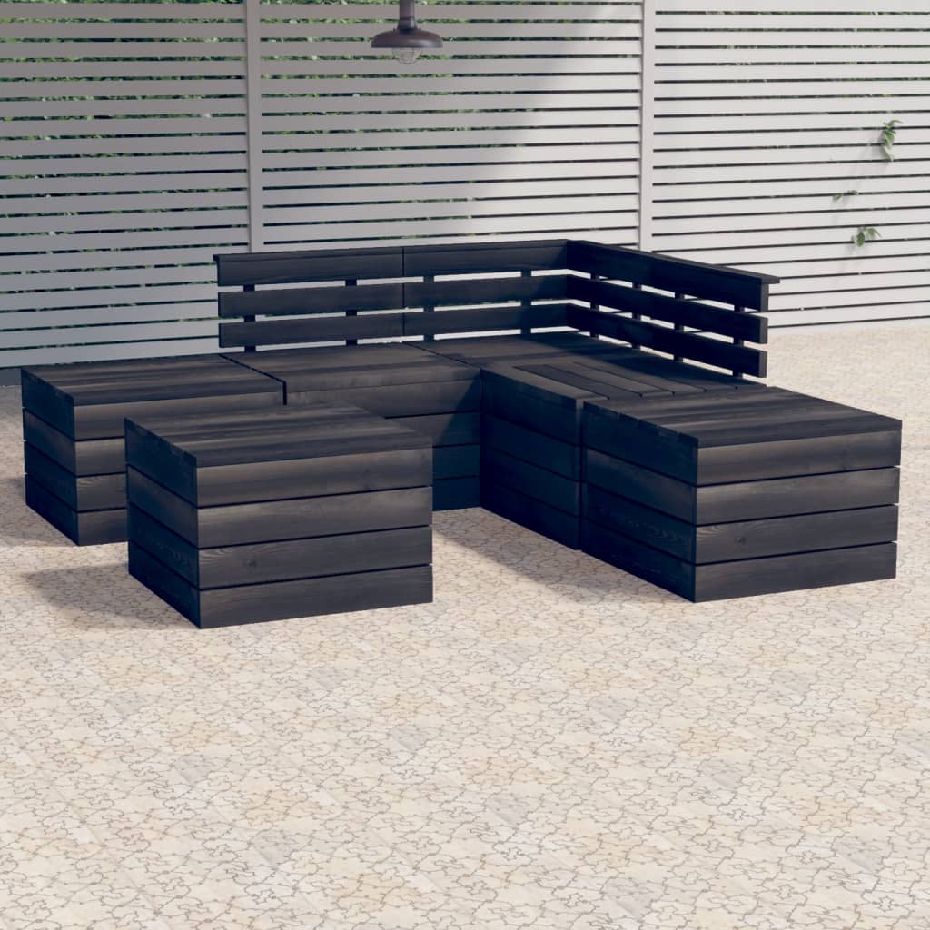 6-delige Loungeset pallet massief grenenhout donkergrijs