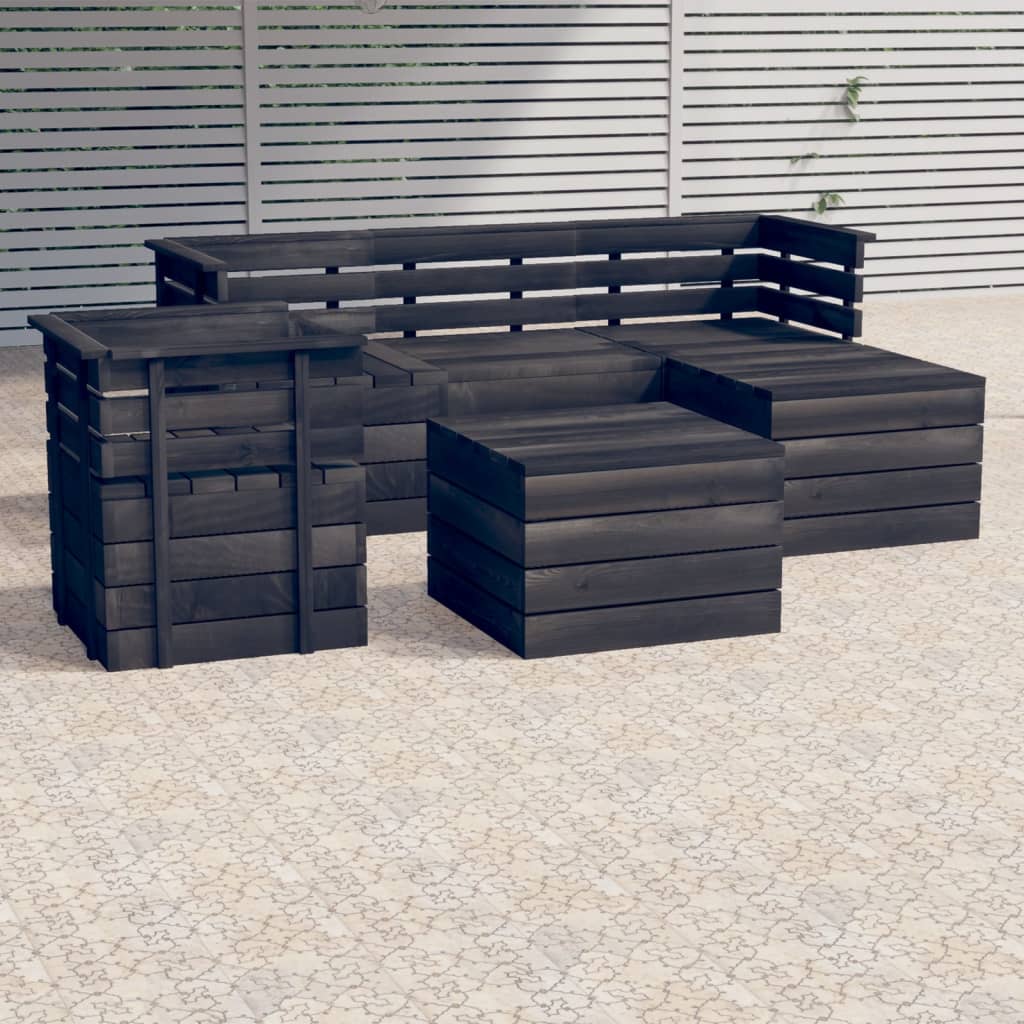 6-delige Loungeset pallet massief grenenhout donkergrijs