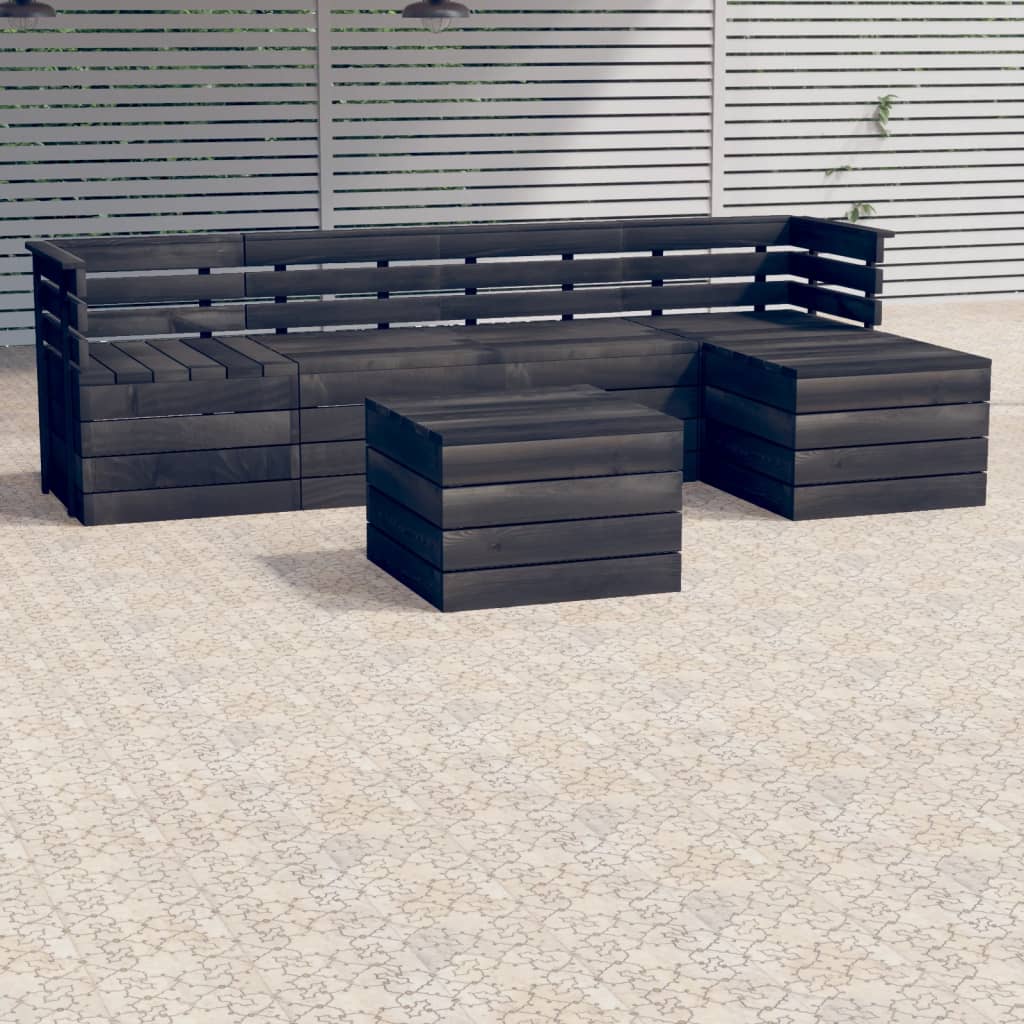 6-delige Loungeset pallet massief grenenhout donkergrijs