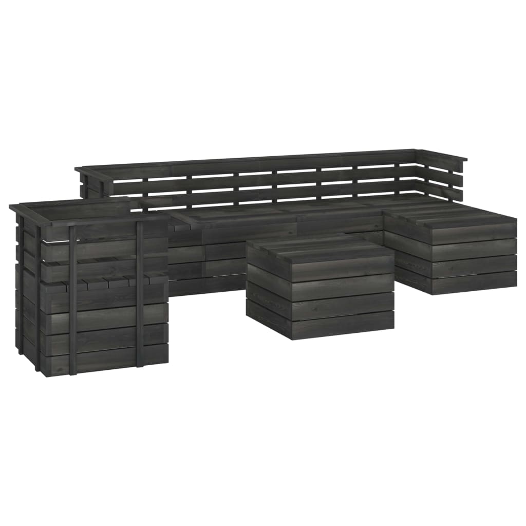 7-delige Loungeset pallet massief grenenhout donkergrijs