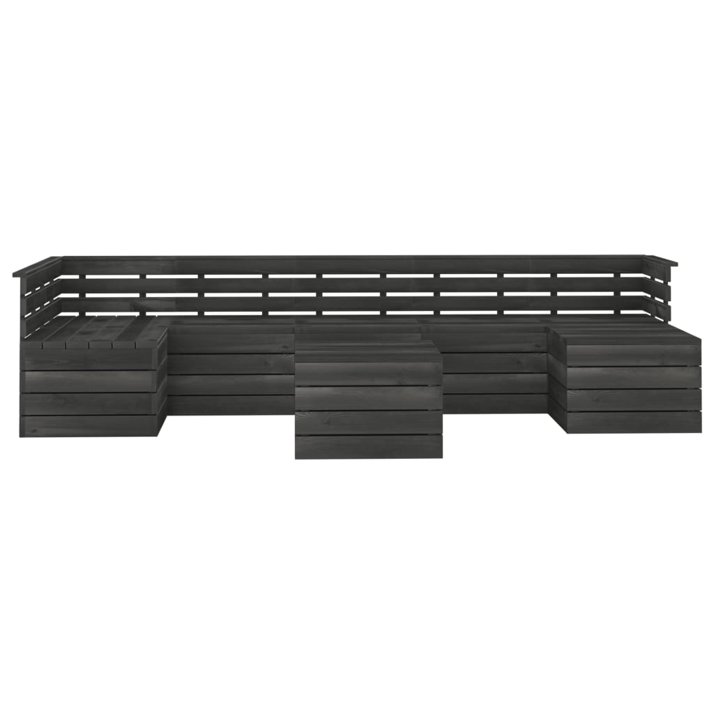 8-delige Loungeset pallet massief grenenhout donkergrijs