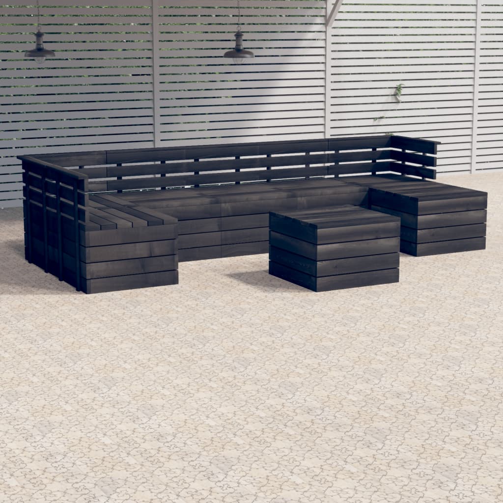 8-delige Loungeset pallet massief grenenhout donkergrijs